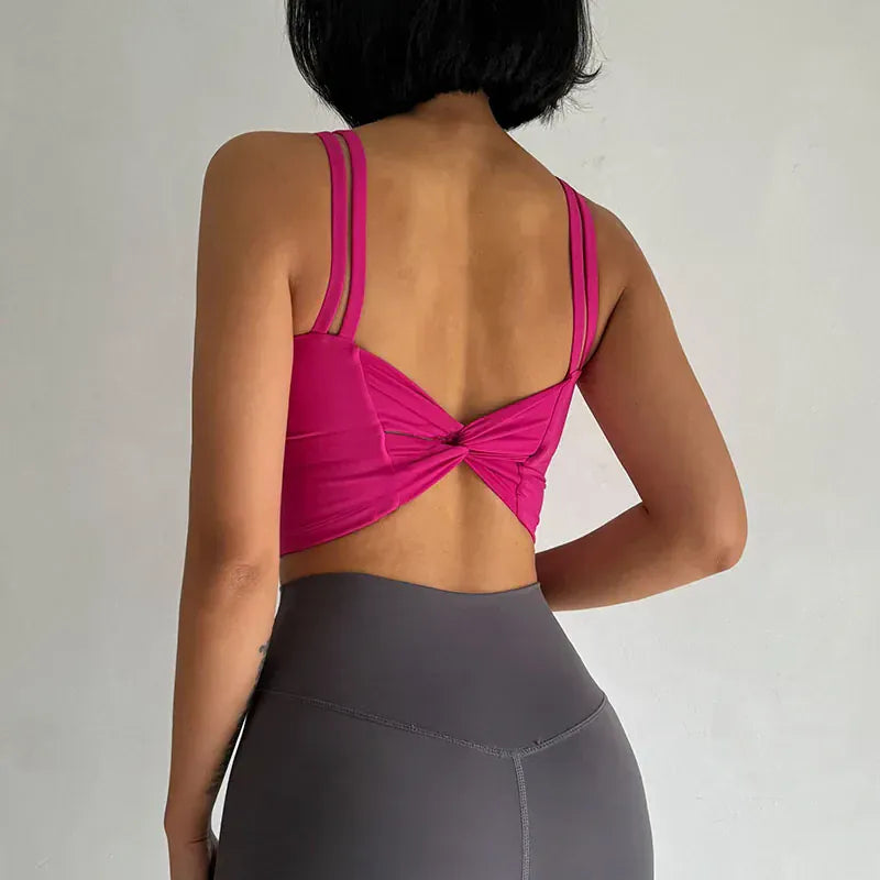 Women's Back knotted Sports Bra / High Impact Gym (Victorious Titanium Mesh)
