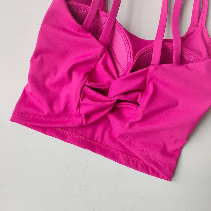 Women's Back knotted Sports Bra / High Impact Gym (Victorious Titanium Mesh)