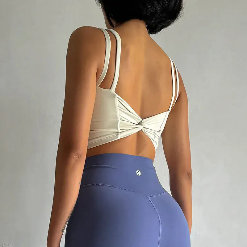 Women's Back knotted Sports Bra / High Impact Gym (Victorious Titanium Mesh)