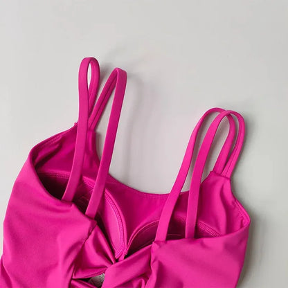 Women's Back knotted Sports Bra / High Impact Gym (Victorious Titanium Mesh)