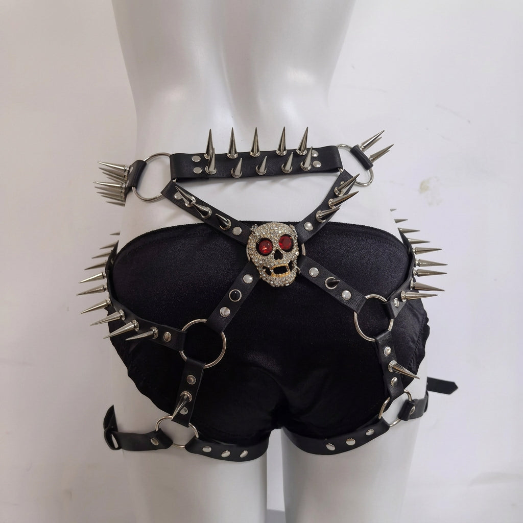 Women's Harajuku Y2K Personalized Hip Hop Steampunk  fashion Spice Girls belt corset waistband Dark Leggings rivet Streetwear