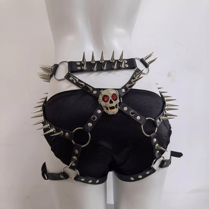 Women's Harajuku Y2K Personalized Hip Hop Steampunk  fashion Spice Girls belt corset waistband Dark Leggings rivet Streetwear
