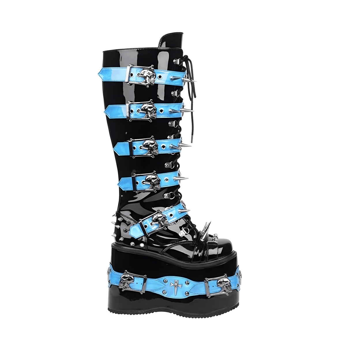 Women's Rivet Buckle Platform Boots/ Round Toe Cross Tied Leather Boots