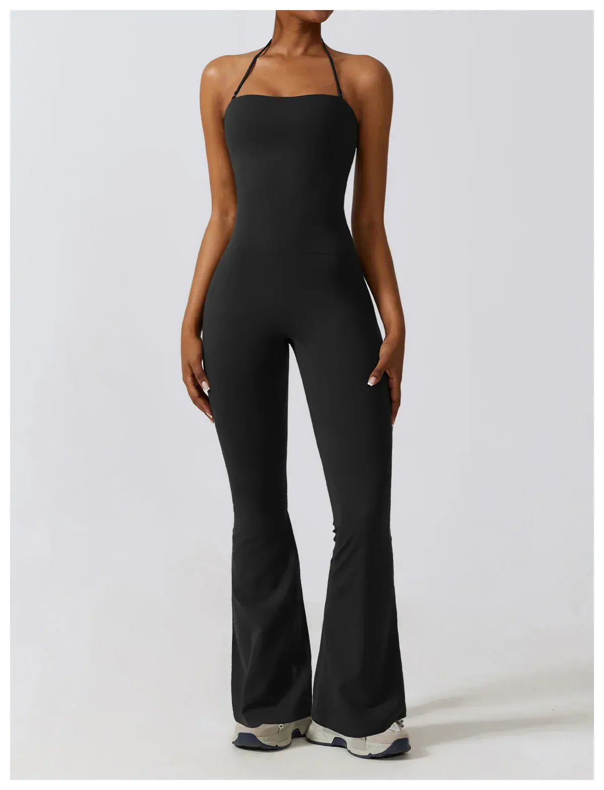 Women Sleeveless Yoga Jumpsuit/ Gym Flared Overalls (Victorious SynthWave)