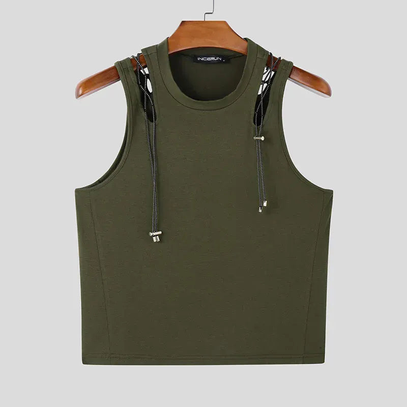 XXL / Green Mesh Tech Hollow Ribbed Tank Top/ Unisex / activewear & casual