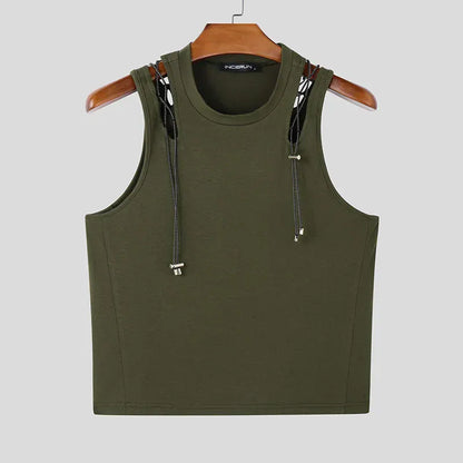XXL / Green Mesh Tech Hollow Ribbed Tank Top/ Unisex / activewear & casual