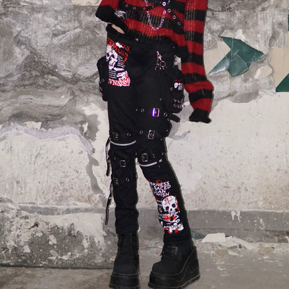 Y2k Jeans Pants Men Men's Jeans Punk Retro Skull Pattern Skeleton Gothic kill Matt Rock Printing Graffiti Straight Pants Neutral