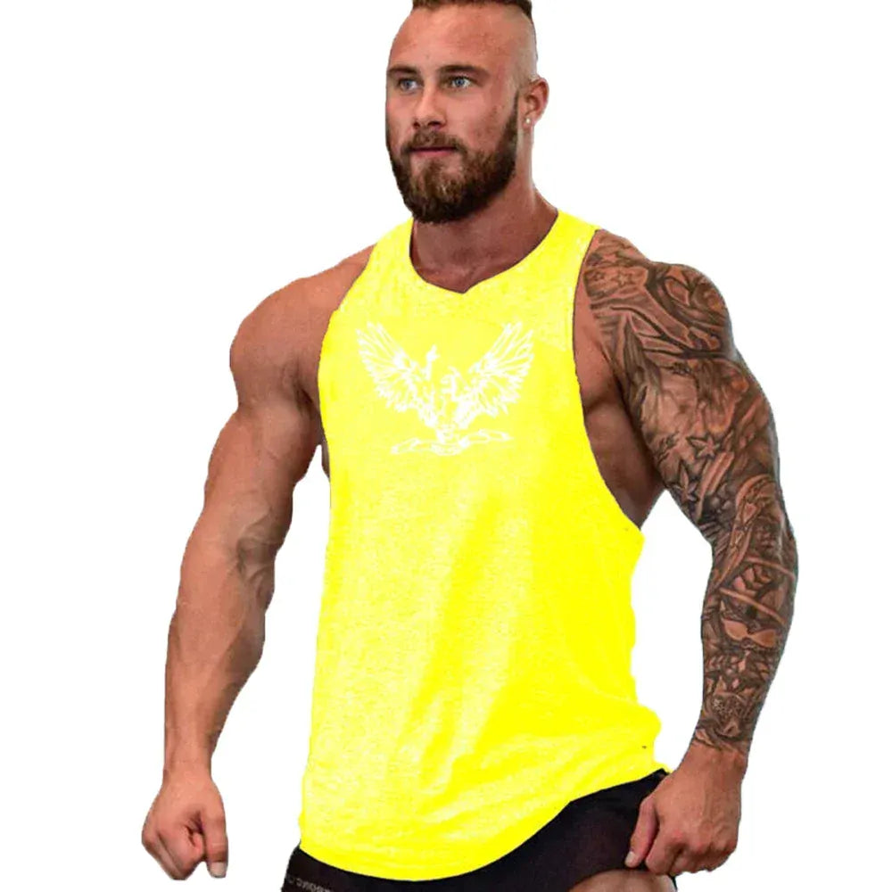 Yellow20 / S New Cotton Workout Gym Tank Top / Mens Muscle Sleeveless Sportswear Shirt