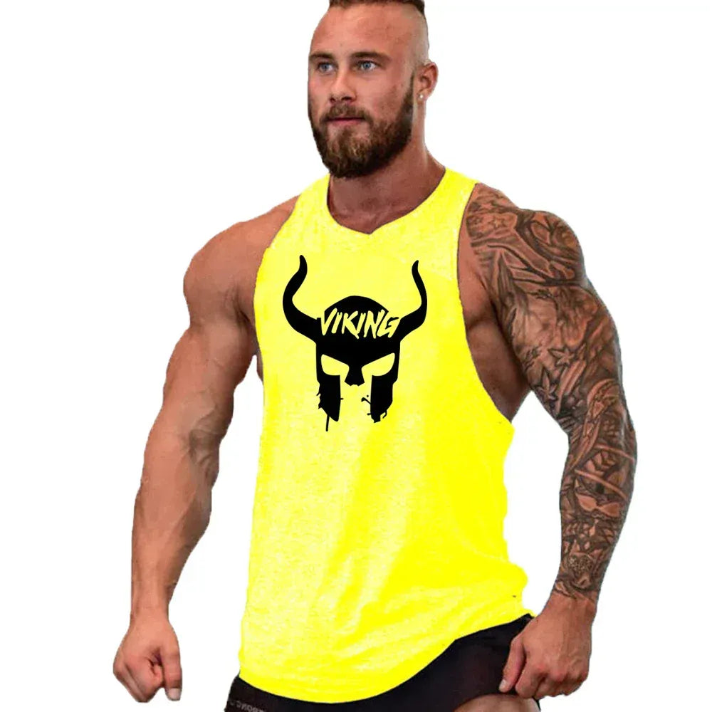 yellow29 / S Workout Gym Tank Top /Mens Muscle Sleeveless Sportswear Shirt / Bodybuilding