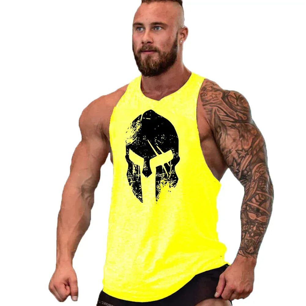 Yellow9 / S New Cotton Workout Gym Tank Top / Mens Muscle Sleeveless Sportswear Shirt