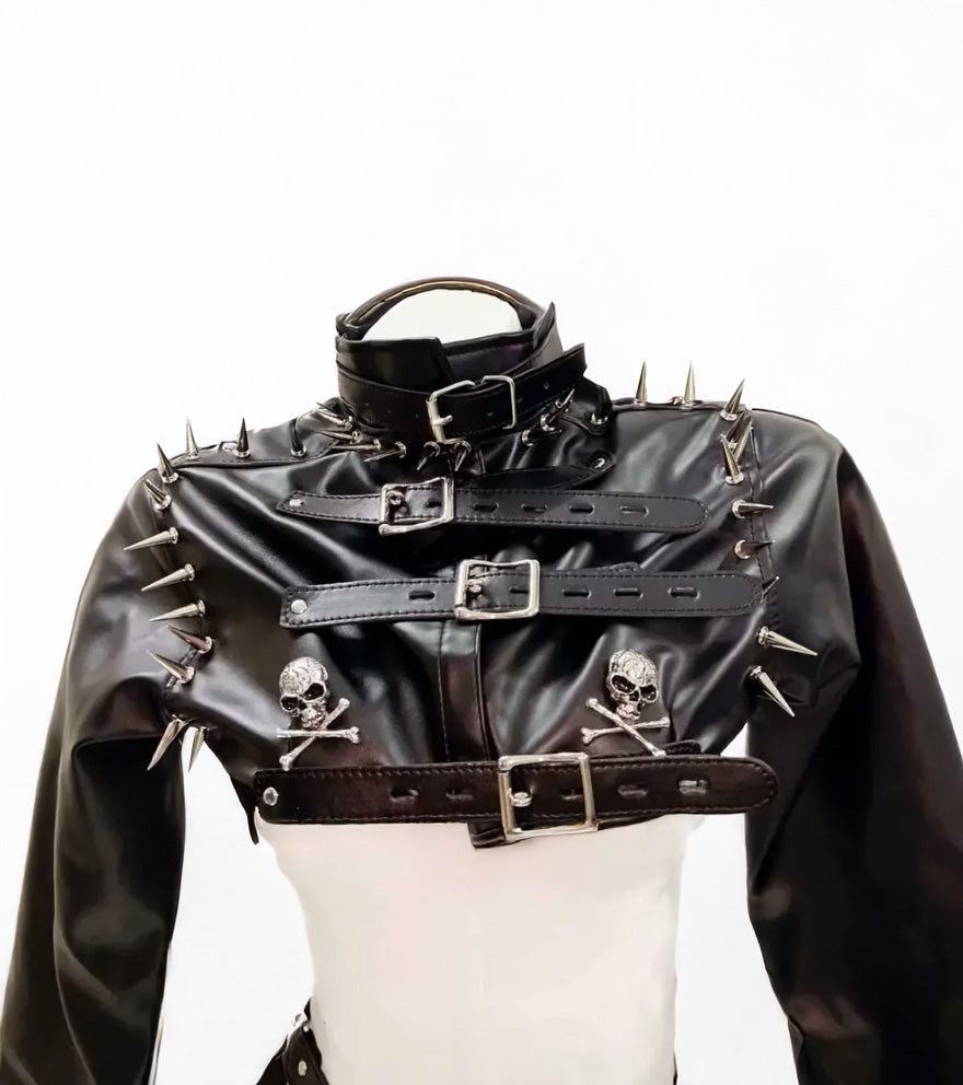 Gothic Leather Punk Crop Top and Skirt