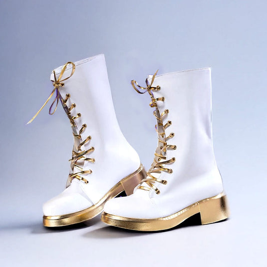 Zoey White Shoes / EU 35 Kpop Demon Hunters Cosplay Boots/ White Boots Gold Laces/ Huntrix Boots/ Zoey Boots